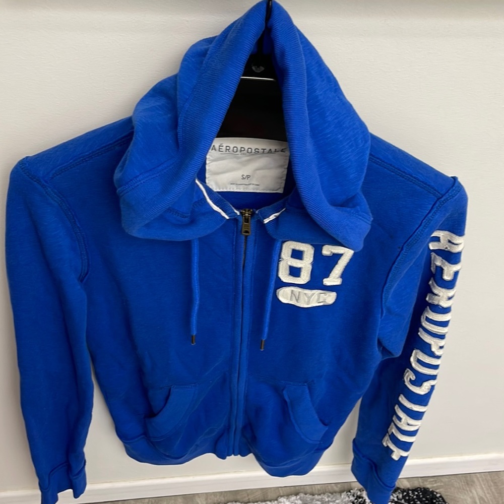 Vintage Aeropostale cobalt blue zip up hoodie s/p slim fit